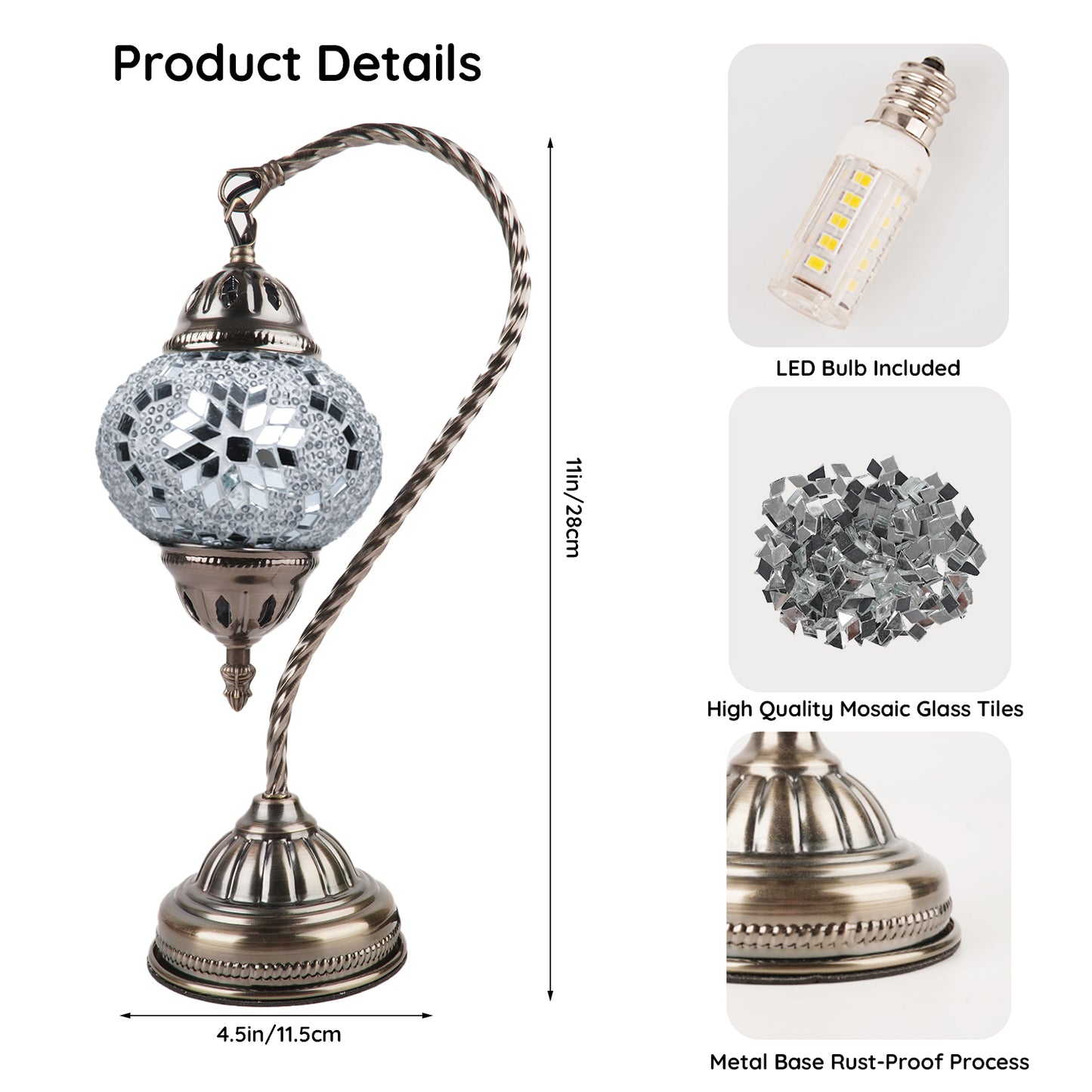 MEHOOM DIY Mosaic Gooseneck Lamp Kit,Turkish Crafts Kit for Adult,Moroccan Decor, Perfect Gift for Her or Him (White)