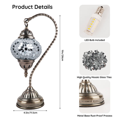 MEHOOM DIY Mosaic Gooseneck Lamp Kit,Turkish Crafts Kit for Adult,Moroccan Decor, Perfect Gift for Her or Him (White)