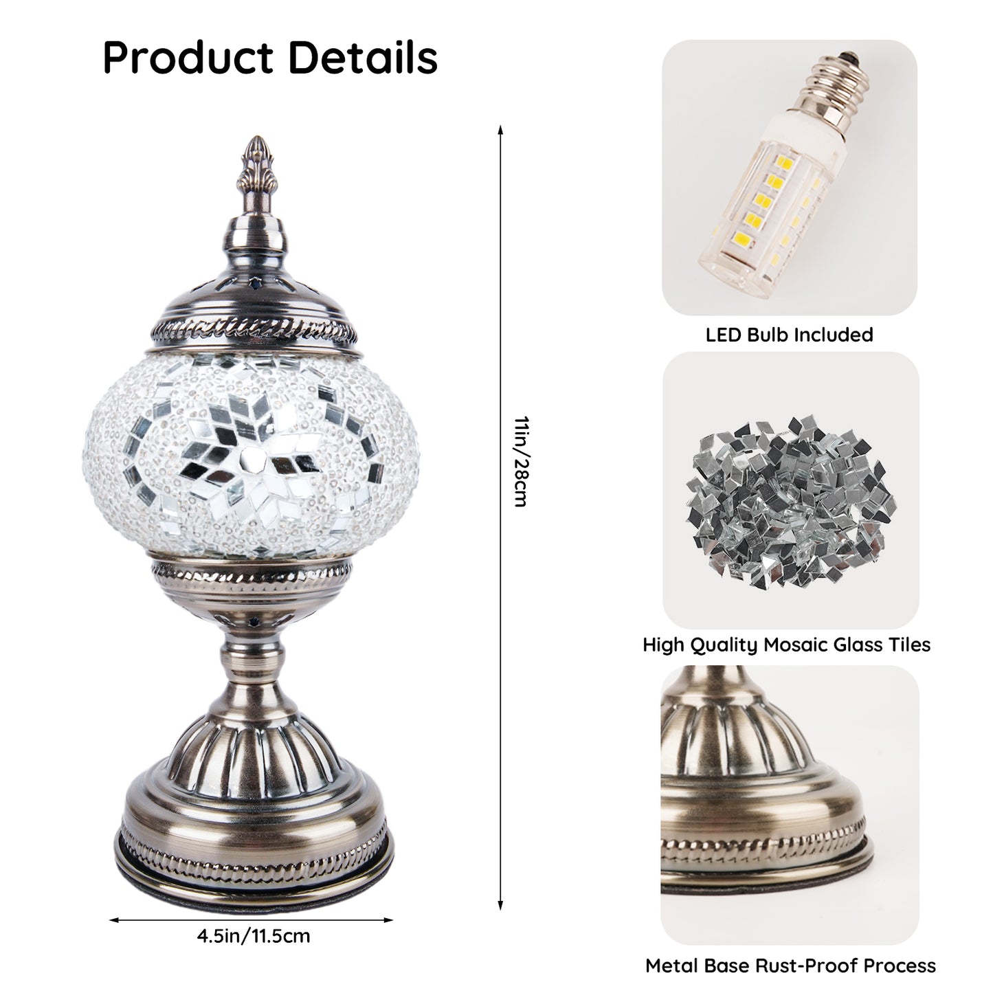 MEHOOM Classic DIY Mosaic Lamp Kit, Turkish Crafts Kit for Adult, Moroccan Decor, Perfect Gift for Her or Him (White)