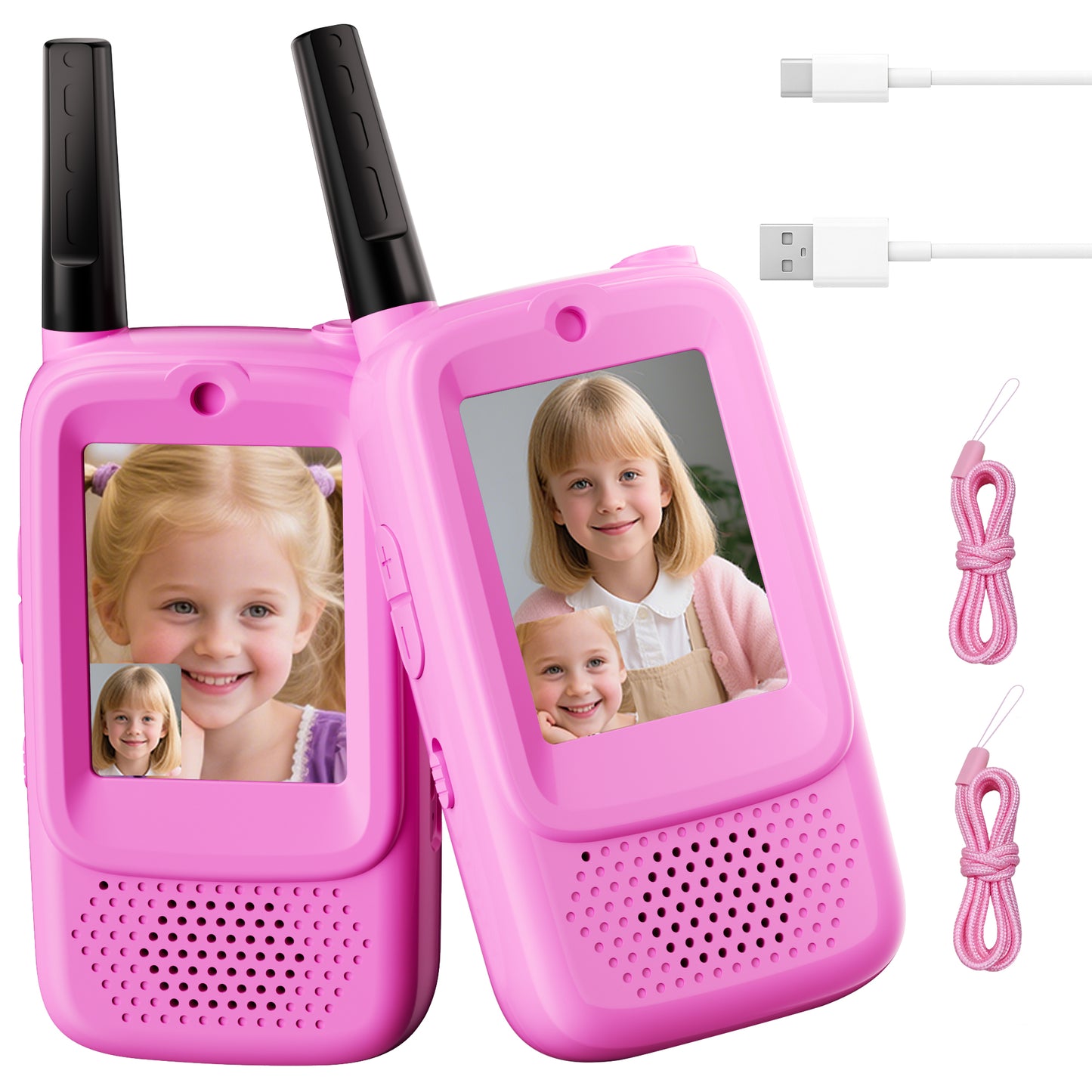 METIYEA Video Walkie Talkies for Kids, 2-Pack Rechargeable Walkie Talkies with Camera, Long Range Two-Way Radios for Boys & Girls Ages 3–12, Indoor Outdoor Play, Camping & Birthday Gift (Pink/Pink)