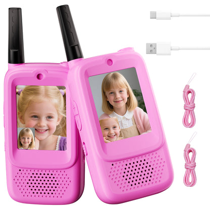 METIYEA Video Walkie Talkies for Kids, 2-Pack Rechargeable Walkie Talkies with Camera, Long Range Two-Way Radios for Boys & Girls Ages 3–12, Indoor Outdoor Play, Camping & Birthday Gift (Pink/Pink)