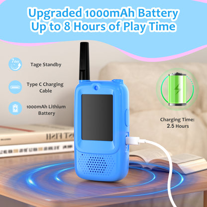 METIYEA Video Walkie Talkies for Kids, 2-Pack Rechargeable Walkie Talkies with Camera, Long Range Two-Way Radios for Boys & Girls Ages 3–12, Indoor Outdoor Play, Camping & Birthday Gift (Blue/Blue)