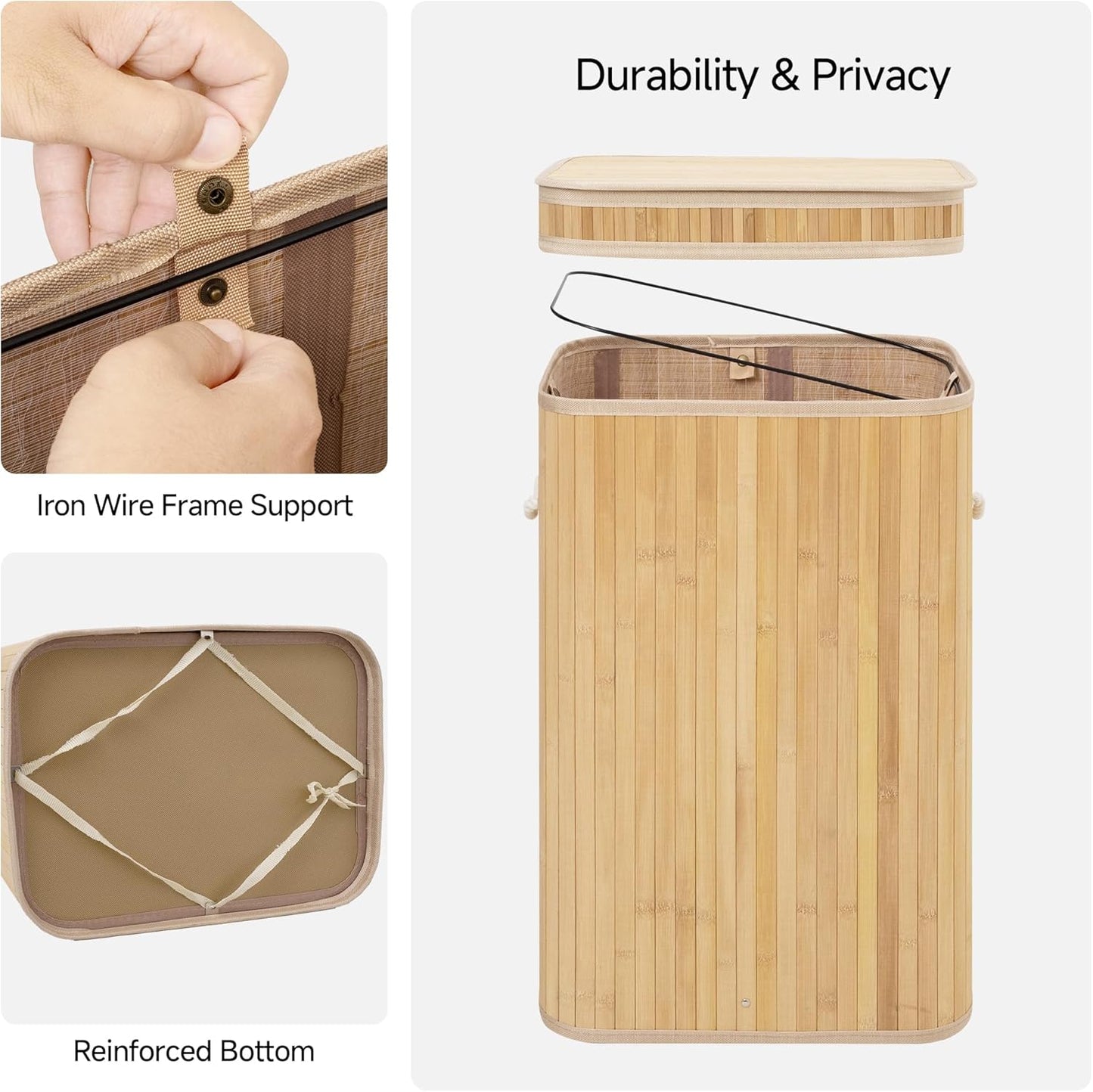 XGVGI Laundry Hamper with Lid, 72L Woven Clothes Laundry Basket with Handles, Foldable, Removable Liner