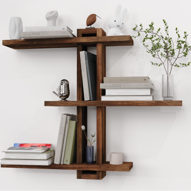 MEHOOM 3-Tier Wooden Floating Wall Shelf, Rustic Wall-Mounted Storage Shelves for Bedroom, Living Room, Farmhouse Wall Decor, 20in