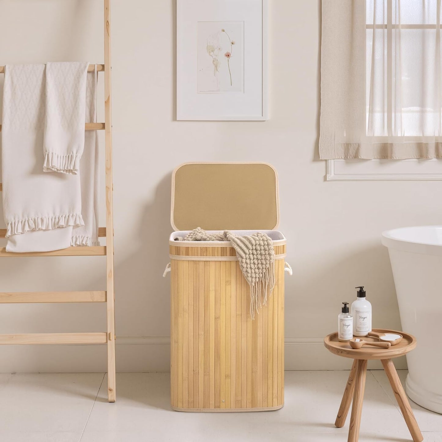 XGVGI Laundry Hamper with Lid, 72L Woven Clothes Laundry Basket with Handles, Foldable, Removable Liner
