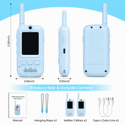 Multifunctional Video Walkie Talkies for Kids, Rechargeable Walkie Talkies with Camera & Message Storage, Long-Range Two-Way Radios for Indoor Outdoor Play, Boys & Girls Ages 3–12 (Blue/Blue)
