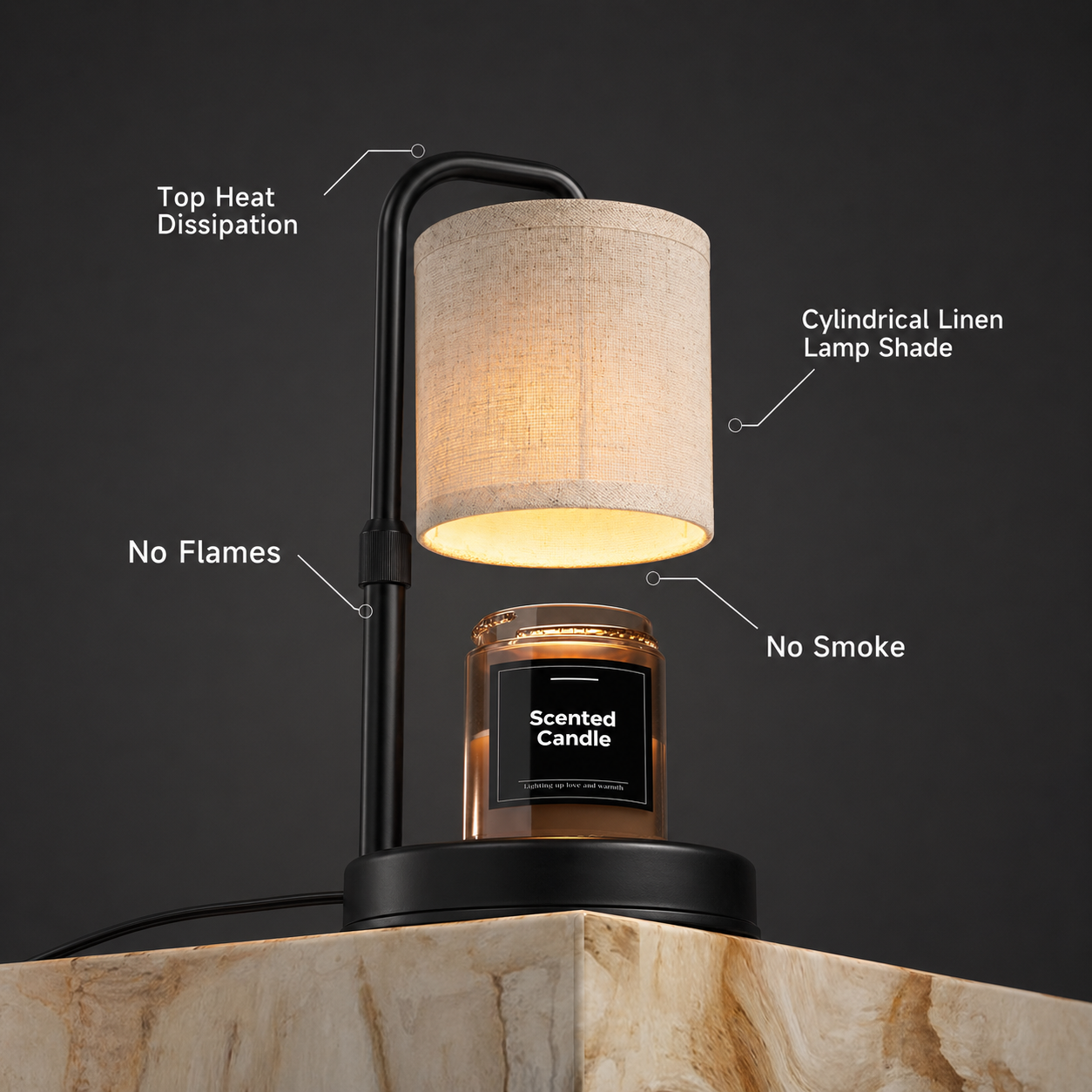 MEHOOM White Fabric Candle Warmer Lamp with Dimmer Timer, Adjustable Height Warmer for Jar Candles, with 2 Bulbs, Home Decor for Bedroom Living Room