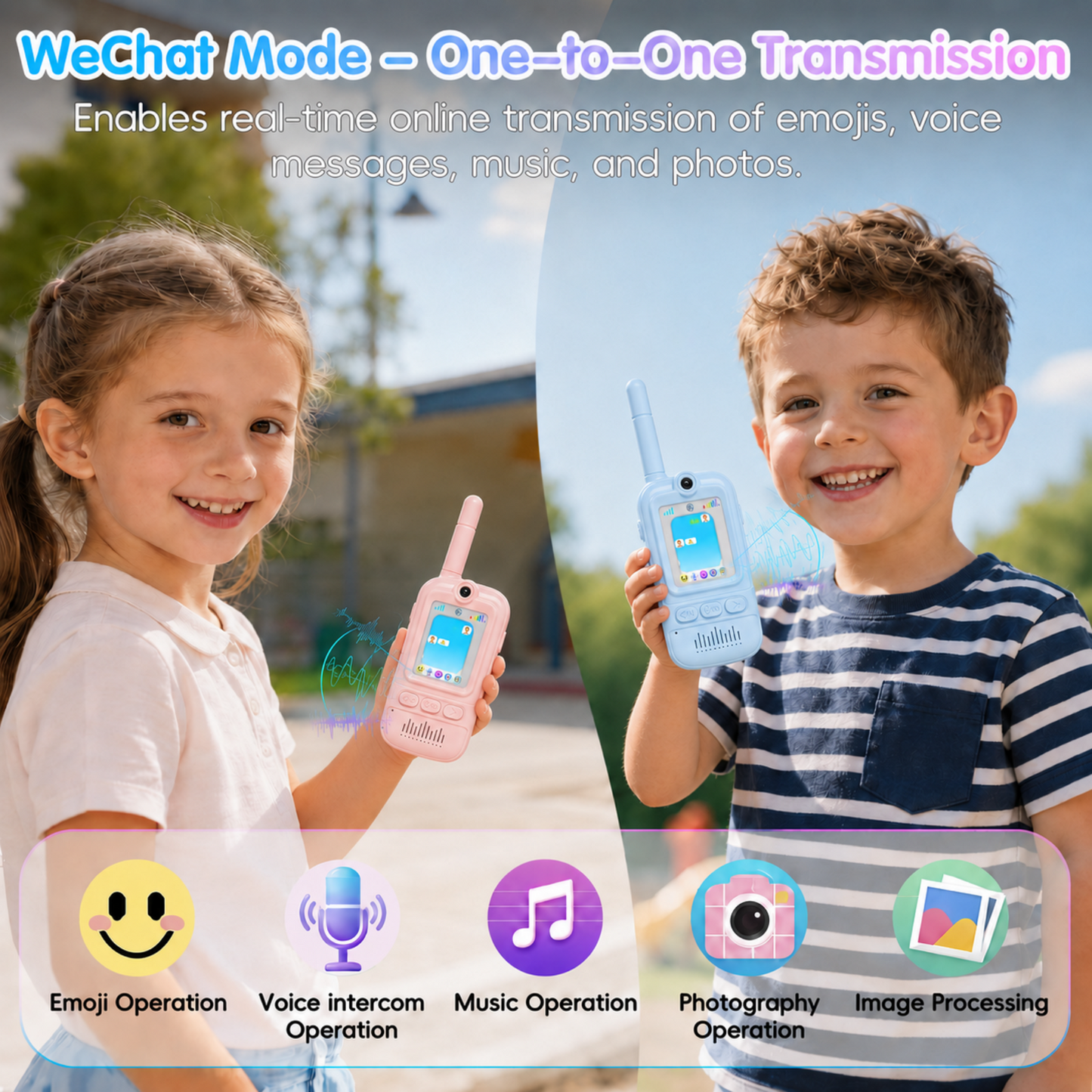 Multifunctional Video Walkie Talkies for Kids, Rechargeable Walkie Talkies with Camera & Message Storage, Long-Range Two-Way Radios for Indoor Outdoor Play, Boys & Girls Ages 3–12(Blue/Pink)