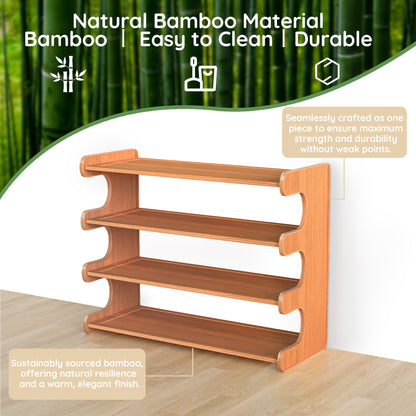 MEHOOM 4 Tier Bamboo Shoe Rack Organizer, Sturdy Shoe Storage Shelf for Closet, Entryway, Dorm & Garage, 28"x11"x20" (Natural)