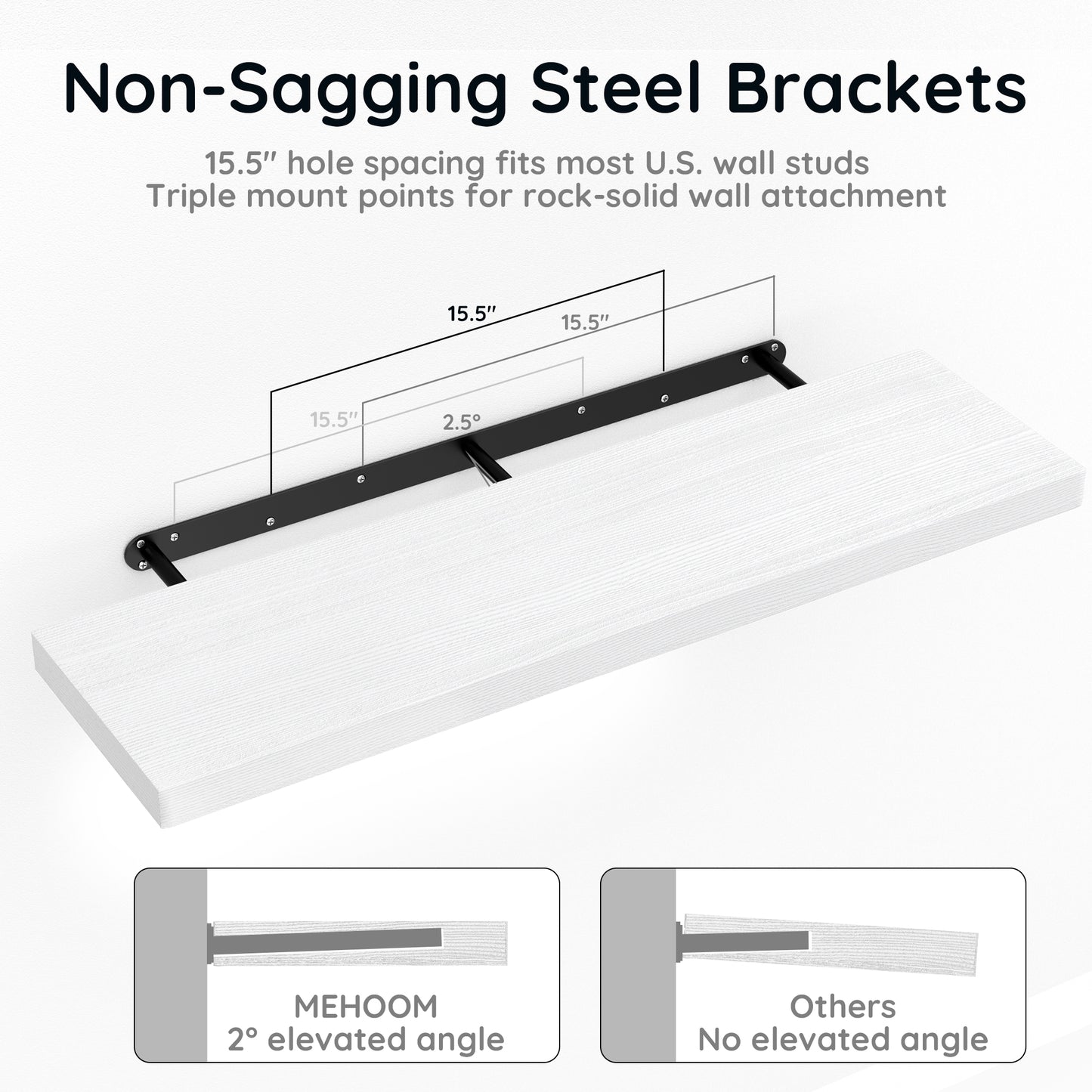 MEHOOM 36 Inch Extra Long Solid Wood Floating Shelves for Wall, Large Wall Shelves for Bathroom, Bedroom, Kitchen & Book Storage, Mounted Floating Shelf with Invisible Brackets (White, 2 Pack)