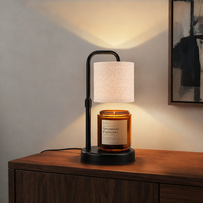MEHOOM White Fabric Candle Warmer Lamp with Dimmer Timer, Adjustable Height Warmer for Jar Candles, with 2 Bulbs, Home Decor for Bedroom Living Room