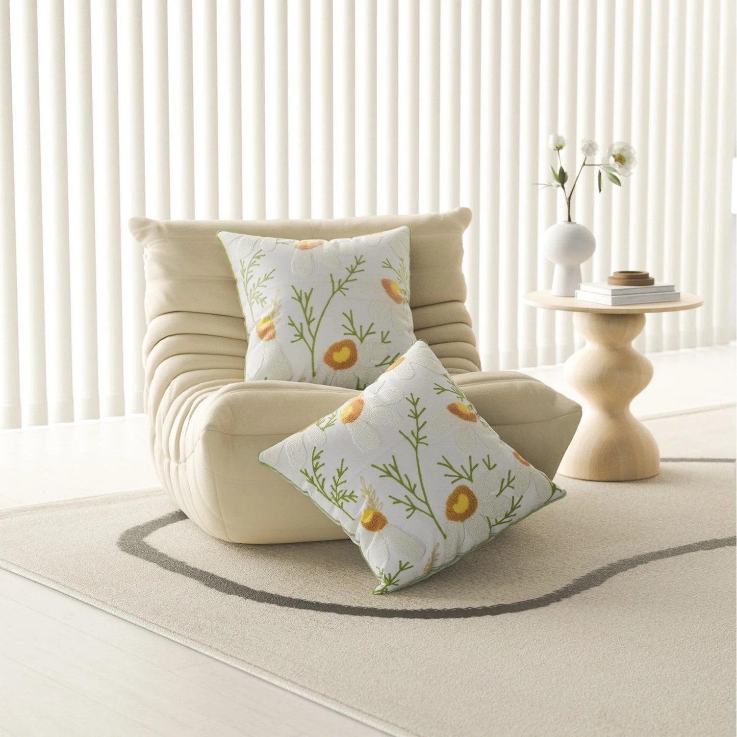MEHOOM Farmhouse Throw Pillow Covers 18x18 Set of 2, Soft Decorative Pillow Covers, Floral Hand Embroidered Cushion Cases Set, Boho Home Decor for Sofa Living Room Couch Bedroom Car