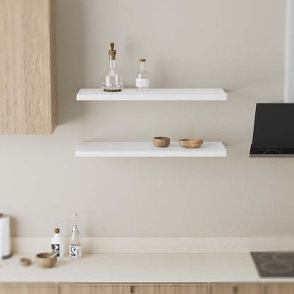 MEHOOM 36 Inch Extra Long Solid Wood Floating Shelves for Wall, Large Wall Shelves for Bathroom, Bedroom, Kitchen & Book Storage, Mounted Floating Shelf with Invisible Brackets (White, 2 Pack)