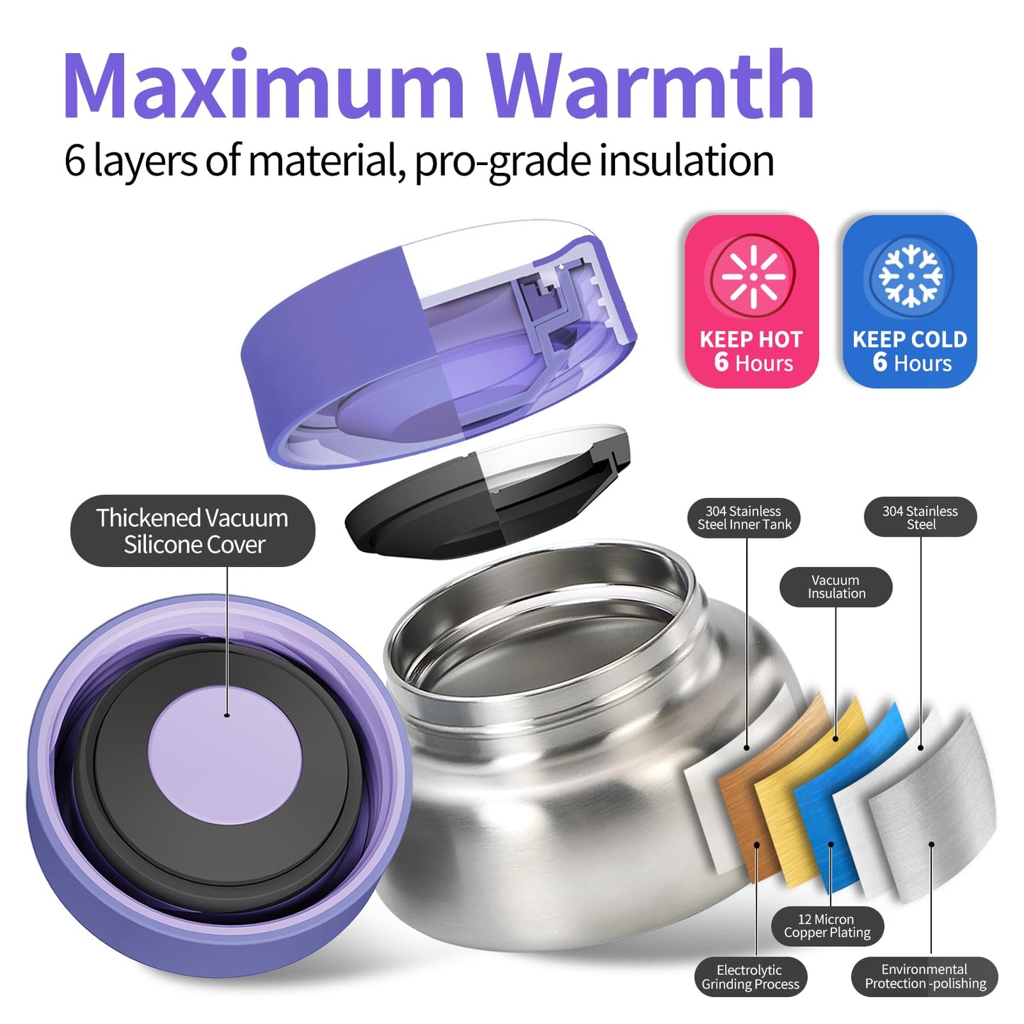 MEHOOM Kids Lunch Box, Leakproof Bento Box for kids with 4 Compartments & 18oz Soup Thermos for Hot Food, kids Insulated Lunch Box Durable, Drop-Proof, BPA-Free Materials(Purple Unicorn)