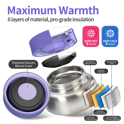 MEHOOM Kids Lunch Box, Leakproof Bento Box for kids with 4 Compartments & 18oz Soup Thermos for Hot Food, kids Insulated Lunch Box Durable, Drop-Proof, BPA-Free Materials(Purple Unicorn)