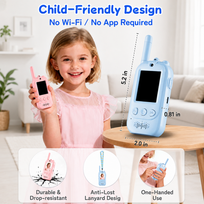 Multifunctional Video Walkie Talkies for Kids, Rechargeable Walkie Talkies with Camera & Message Storage, Long-Range Two-Way Radios for Indoor Outdoor Play, Boys & Girls Ages 3–12(Blue/Pink)