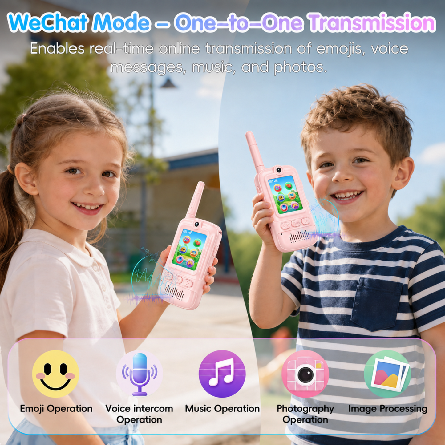 Multifunctional Video Walkie Talkies for Kids, Rechargeable Walkie Talkies with Camera & Message Storage, Long-Range Two-Way Radios for Indoor Outdoor Play, Boys & Girls Ages 3–12 (Pink/Pink)