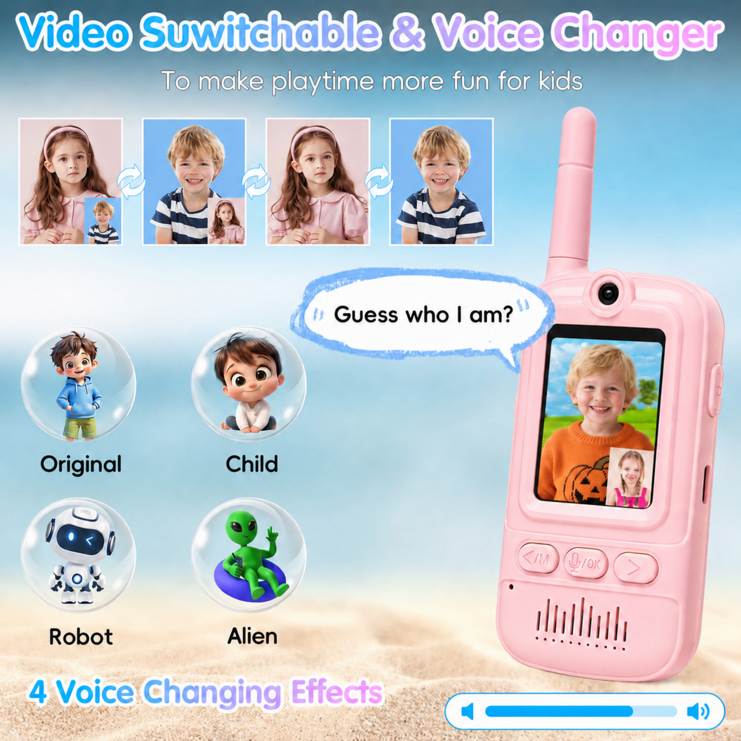 Multifunctional Video Walkie Talkies for Kids, Rechargeable Walkie Talkies with Camera & Message Storage, Long-Range Two-Way Radios for Indoor Outdoor Play, Boys & Girls Ages 3–12 (Pink/Pink)