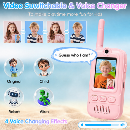 Multifunctional Video Walkie Talkies for Kids, Rechargeable Walkie Talkies with Camera & Message Storage, Long-Range Two-Way Radios for Indoor Outdoor Play, Boys & Girls Ages 3–12 (Pink/Pink)