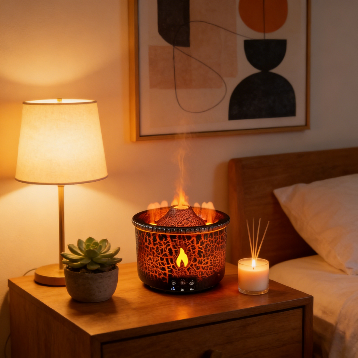 MEHOOM Volcano Flame Air Humidifier Light Ultrasonic Essential Oil Diffuser, Auto Shut-Off, Remote Control,Scented Humidifier for Home Bedroom, Black