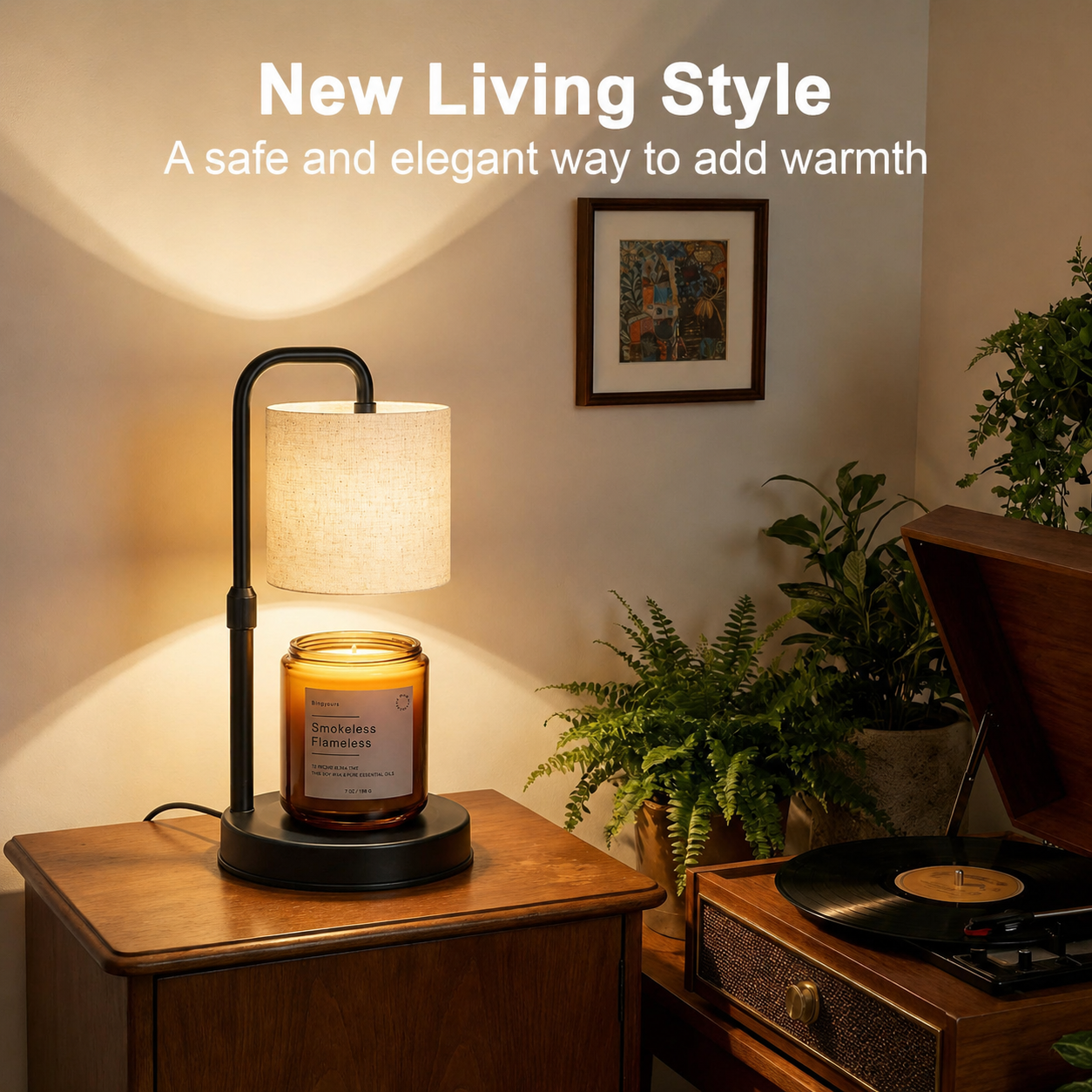 MEHOOM White Fabric Candle Warmer Lamp with Dimmer Timer, Adjustable Height Warmer for Jar Candles, with 2 Bulbs, Home Decor for Bedroom Living Room