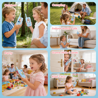 Multifunctional Video Walkie Talkies for Kids, Rechargeable Walkie Talkies with Camera & Message Storage, Long-Range Two-Way Radios for Indoor Outdoor Play, Boys & Girls Ages 3–12 (Blue/Blue)