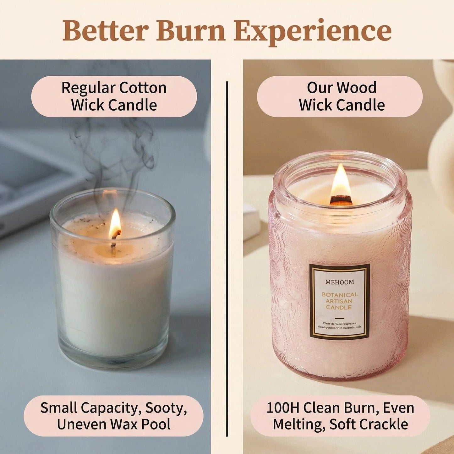 MEHOOM Melon Blossom Wood Wick Scented Candle, 20oz Large Beeswax & Soy Blend, Clean Burning 100-Hour Candle, Cozy Gift for Home Decor