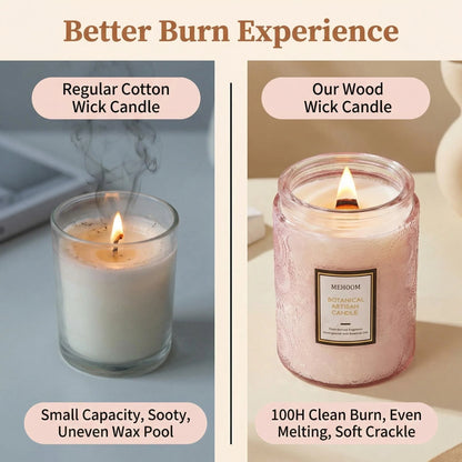 MEHOOM Melon Blossom Wood Wick Scented Candle, 20oz Large Beeswax & Soy Blend, Clean Burning 100-Hour Candle, Cozy Gift for Home Decor
