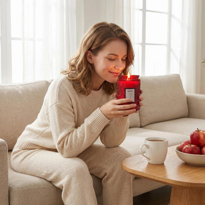 MEHOOM Sweet Apple Wood Wick Scented Candle, 20oz Large Beeswax & Soy Blend, Clean Burning 100-Hour Candle, Cozy Gift for Home Decor