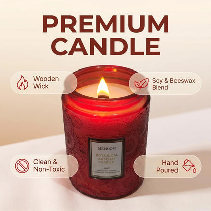 MEHOOM Sweet Apple Wood Wick Scented Candle, 20oz Large Beeswax & Soy Blend, Clean Burning 100-Hour Candle, Cozy Gift for Home Decor
