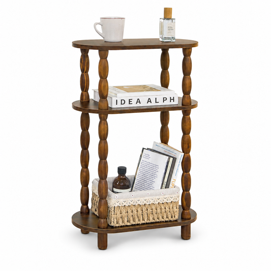MEHOOM Narrow Side Table, Slim End Table with 3-Tier Storage Shelves, Farmhouse/Modern Nightstand for Small Spaces, Living Room, Bedroom (Rustic Brown)
