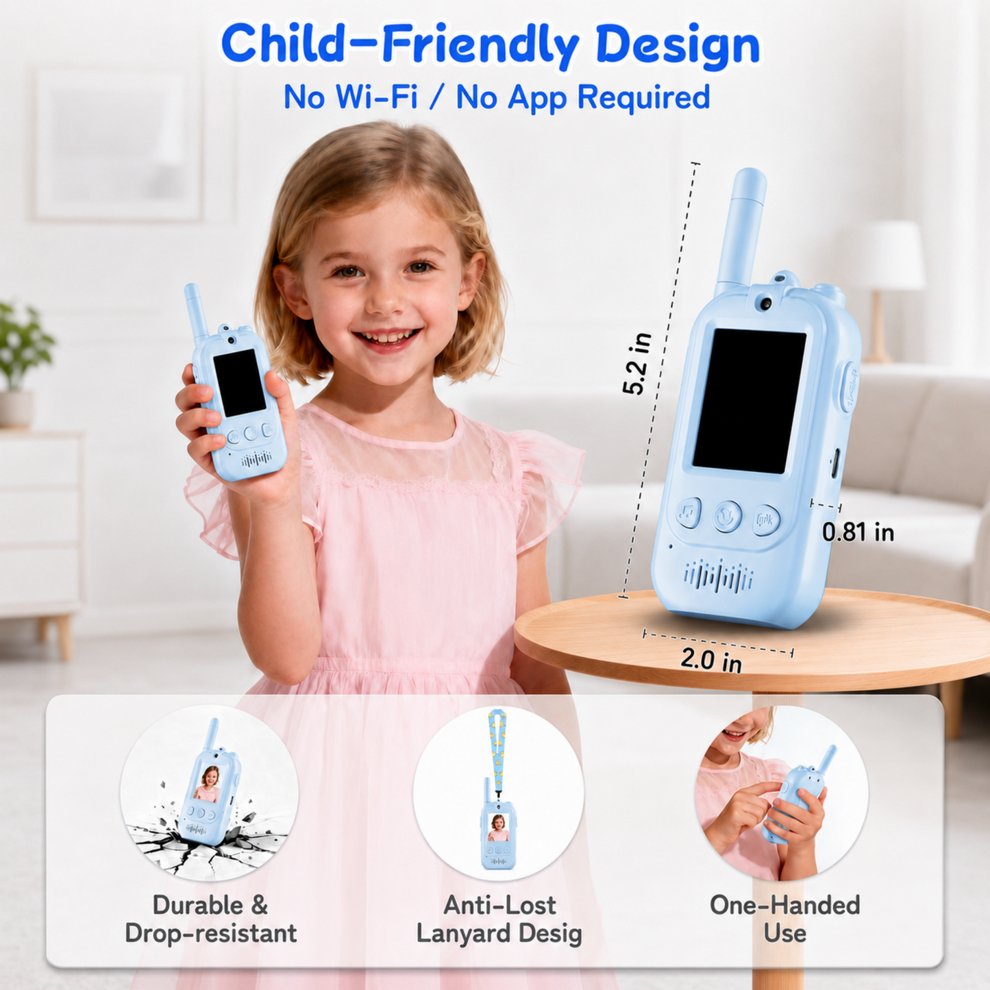 Multifunctional Video Walkie Talkies for Kids, Rechargeable Walkie Talkies with Camera & Message Storage, Long-Range Two-Way Radios for Indoor Outdoor Play, Boys & Girls Ages 3–12 (Blue/Blue)