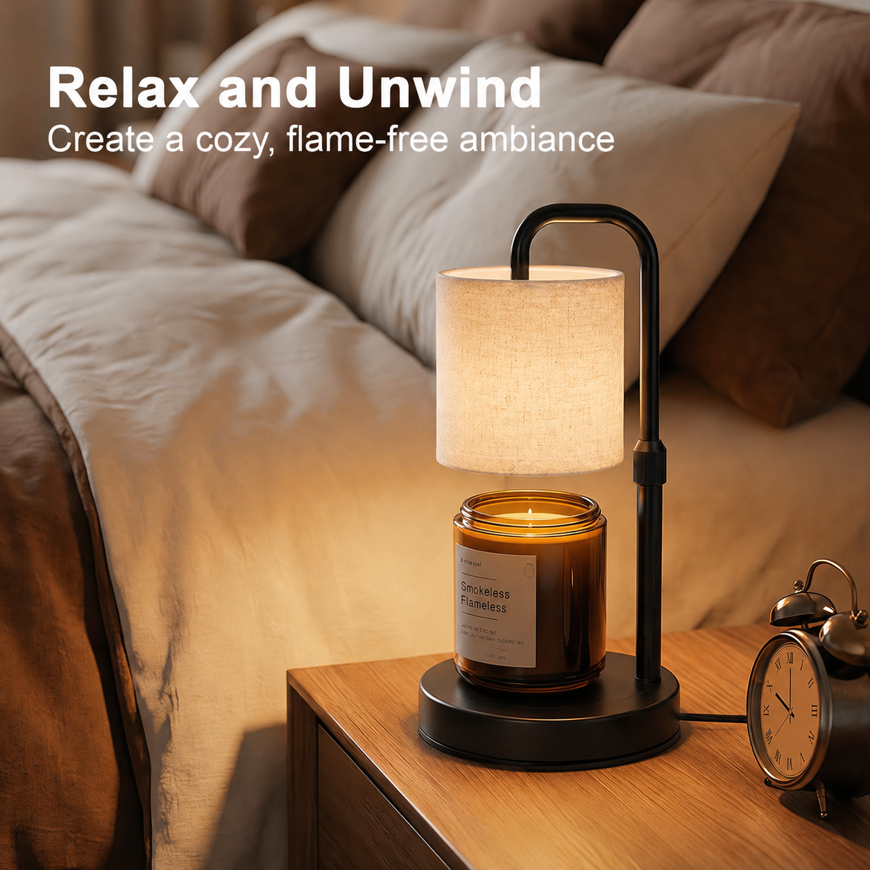 MEHOOM White Fabric Candle Warmer Lamp with Dimmer Timer, Adjustable Height Warmer for Jar Candles, with 2 Bulbs, Home Decor for Bedroom Living Room