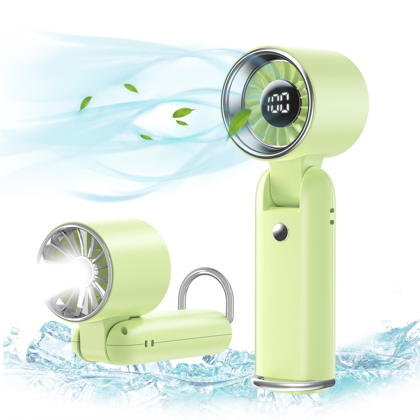 MEHOOM Portable Fan, 3 IN 1 5000mAh Rechargeable Mini Handheld Fan with 100 Speeds Air Turbo Personal Fan for Indoor Outdoor Travel (Green)