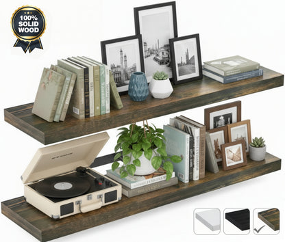 MEHOOM 36in Solid Wood Floating Shelf, Rustic Brown Wall Shelf for Living Room, Bedroom, Kitchen, Heavy Duty Holds 40lbs