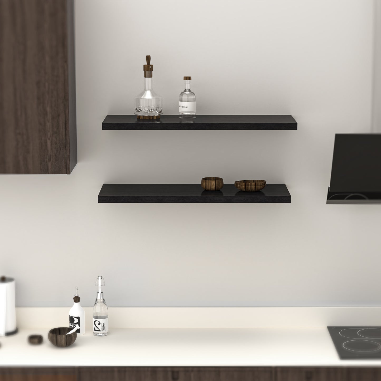 MEHOOM 36 Inch Floating Shelves, Solid Wood Wall Mounted Shelves for Bathroom, Bedroom, Living Room, Kitchen & Office, Heavy Duty Hanging Wall Shelf with 40 lbs Capacity (Black, 2 Pack)