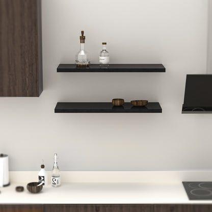 MEHOOM 36 Inch Floating Shelves, Solid Wood Wall Mounted Shelves for Bathroom, Bedroom, Living Room, Kitchen & Office, Heavy Duty Hanging Wall Shelf with 40 lbs Capacity (Black, 2 Pack)
