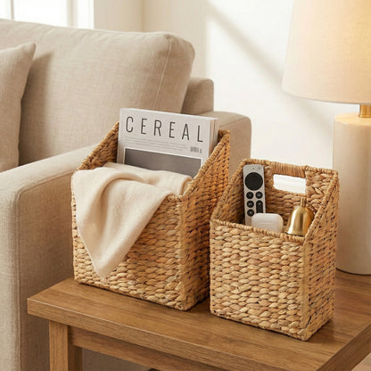 MEHOOM Wicker Storage Baskets, Hanging Wall Baskets for Organizing Files, Mail, Books, and Accessories (2 Pack)