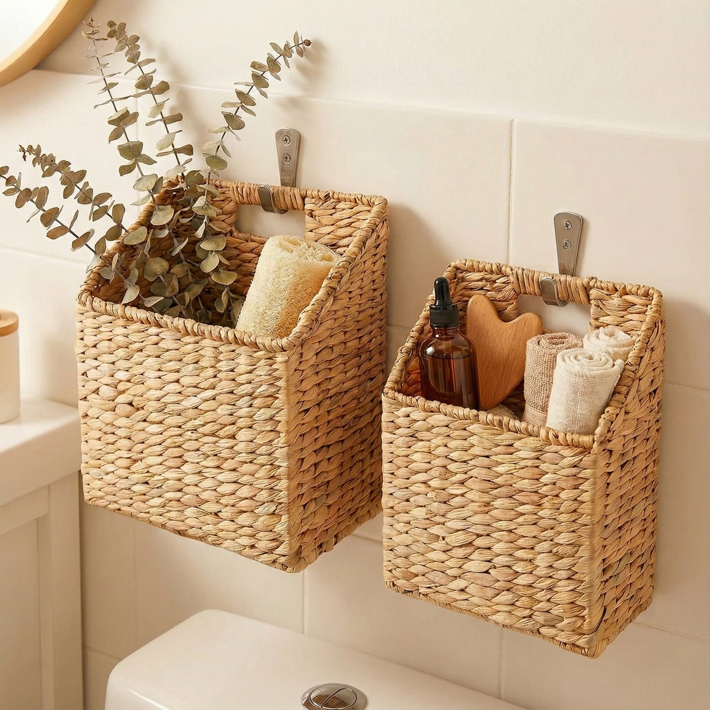 MEHOOM Wicker Storage Baskets, Hanging Wall Baskets for Organizing Files, Mail, Books, and Accessories (2 Pack)