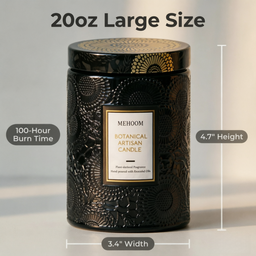 MEHOOM Men's Cologne Wood Wick Scented Candle, 20oz Large Beeswax & Soy Blend, Clean Burning 100-Hour Candle, Cozy Gift for Home Decor