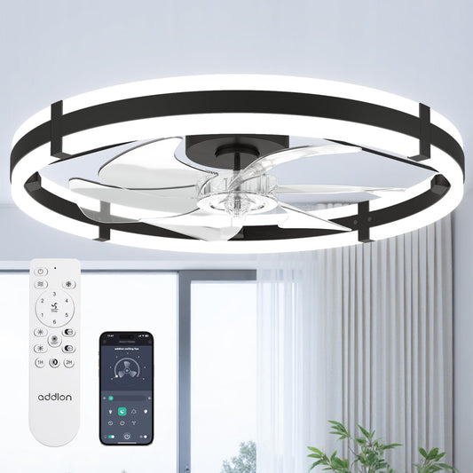 MEHOOM Ceiling Fan with Light and Remote & APP, 20" Low Profile Ceiling Fan, 3 Color Flush Mount Dimmable LED Fan Light, Reversible 6 Wind Speeds, Timing Setting Fan for Bedroom