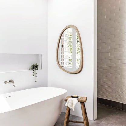 MEHOOM 30"x20" Irregular Wood Wall Mirror, Boho Hanging Mirror for Bathroom, Bedroom, Farmhouse Decor