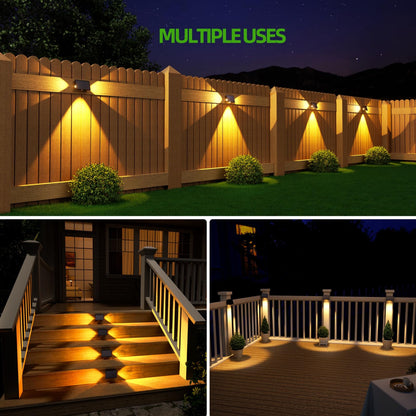MEHOOM Solar Deck/Fence Lights Outdoor, 3000K 5 Modes LED Waterproof Solar Powered Outdoor lights, Solar Lights for Outside Wall/Step/Stairs/Railing,Backyard Patio Pathway Garden Décor 6 Pack
