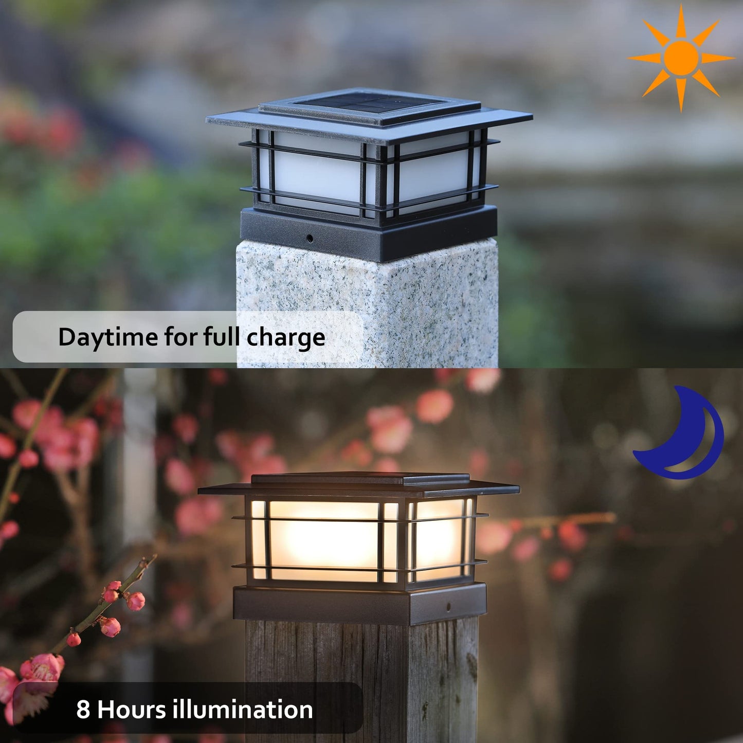 MEHOOM 8 Pack Solar Post Cap Lights Outdoor, Warm White LED Fence Post Lights for 4x4 Posts, Solar Powered Outdoor Waterproof Deck Lights with Auto On/Off for Garden Patio Fence