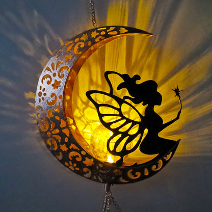 MEHOOM Hanging Moon Fairy Solar Lights for Garden Decor, Outdoor Wind Chimes with Solar Powered Lights & 5 Metal Tubes