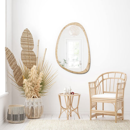 MEHOOM 30"x20" Irregular Wood Wall Mirror, Boho Hanging Mirror for Bathroom, Bedroom, Farmhouse Decor