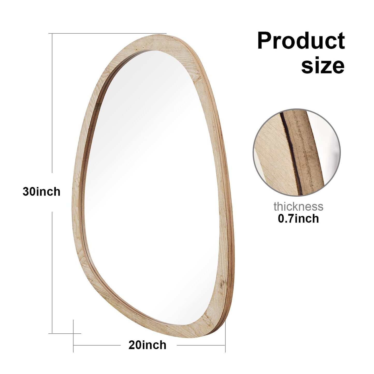 MEHOOM 30"x20" Irregular Wood Wall Mirror, Boho Hanging Mirror for Bathroom, Bedroom, Farmhouse Decor