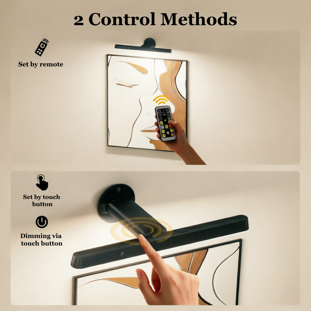 MEHOOM Rechargeable Cordless Wall Light with Controller and Timer, Dimmable 5400mAh Wall Lights Battery Operated for Wall , Wall Decor, Picture Lights for Artworking, Portrait Dartboard - Black