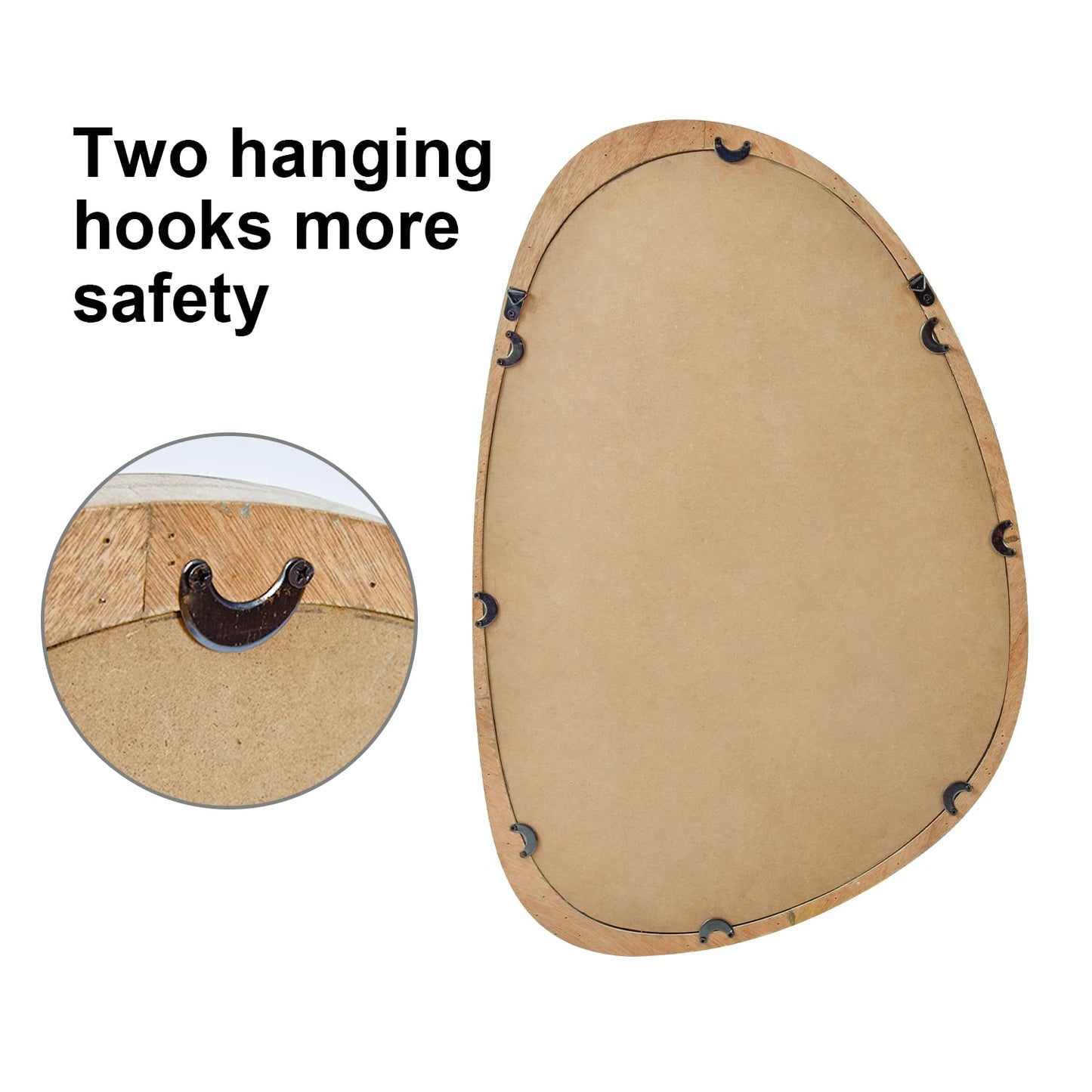 MEHOOM 30"x20" Irregular Wood Wall Mirror, Boho Hanging Mirror for Bathroom, Bedroom, Farmhouse Decor