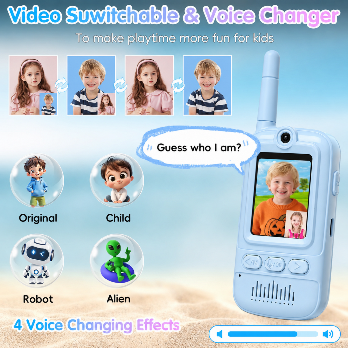 Multifunctional Video Walkie Talkies for Kids, Rechargeable Walkie Talkies with Camera & Message Storage, Long-Range Two-Way Radios for Indoor Outdoor Play, Boys & Girls Ages 3–12(Blue/Pink)